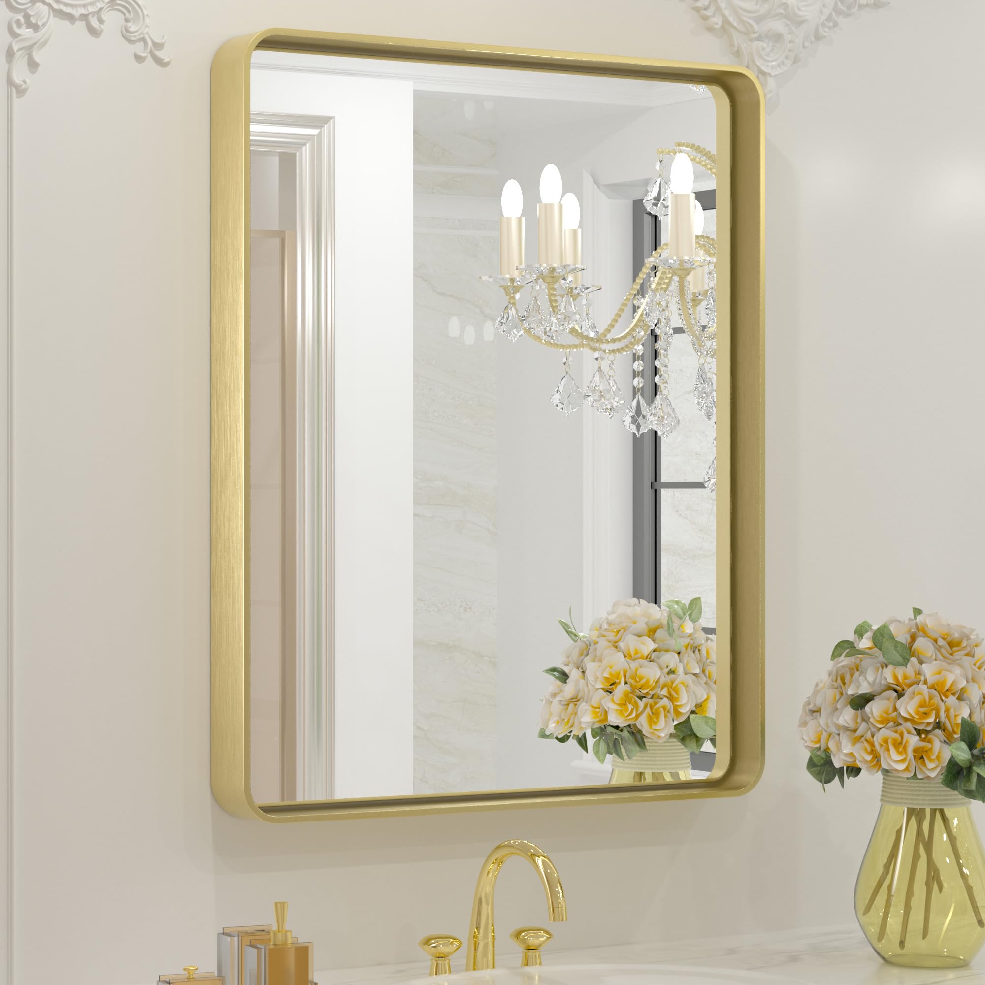 置物 LM 99670 Amazon.com: TETOTE Brushed Gold Bathroom Mirror, 24 x 30
